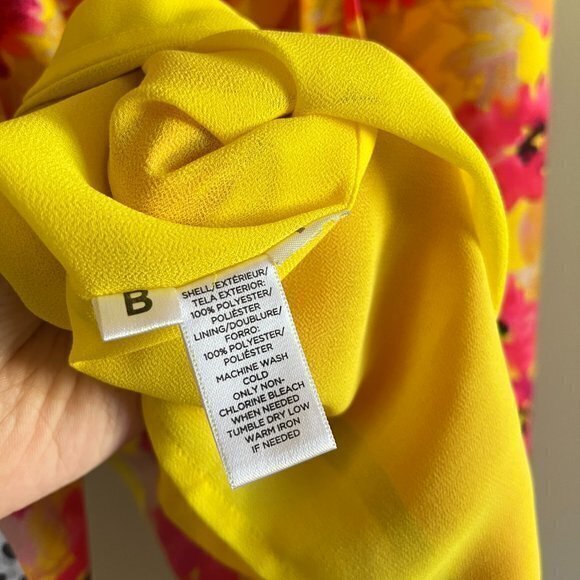 LOFT SILKY SZ 6 BRIGHT PINK YELLOW FLORAL SHEATH DRESS SUNDRESS~WAIST TIE~LINED - Picture 3 of 9